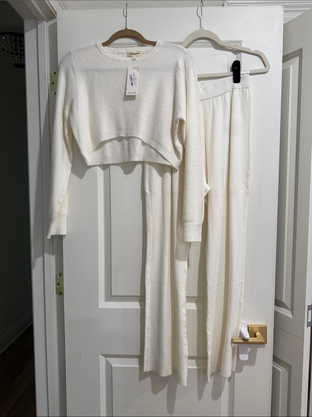 Pink Ripple Cropped Flare Leg Sweater Set NWT